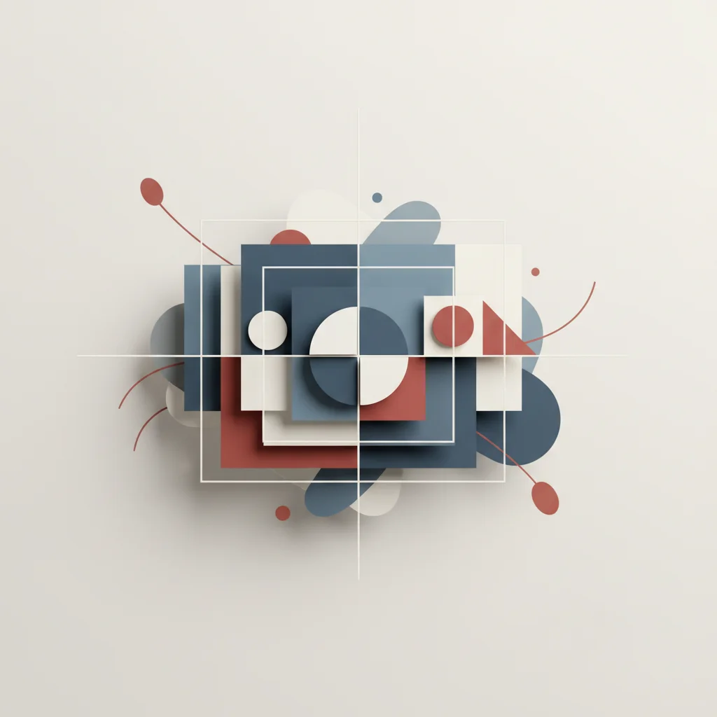 A symbolic illustration of hierarchical shapes, balance, and clean visual structures.