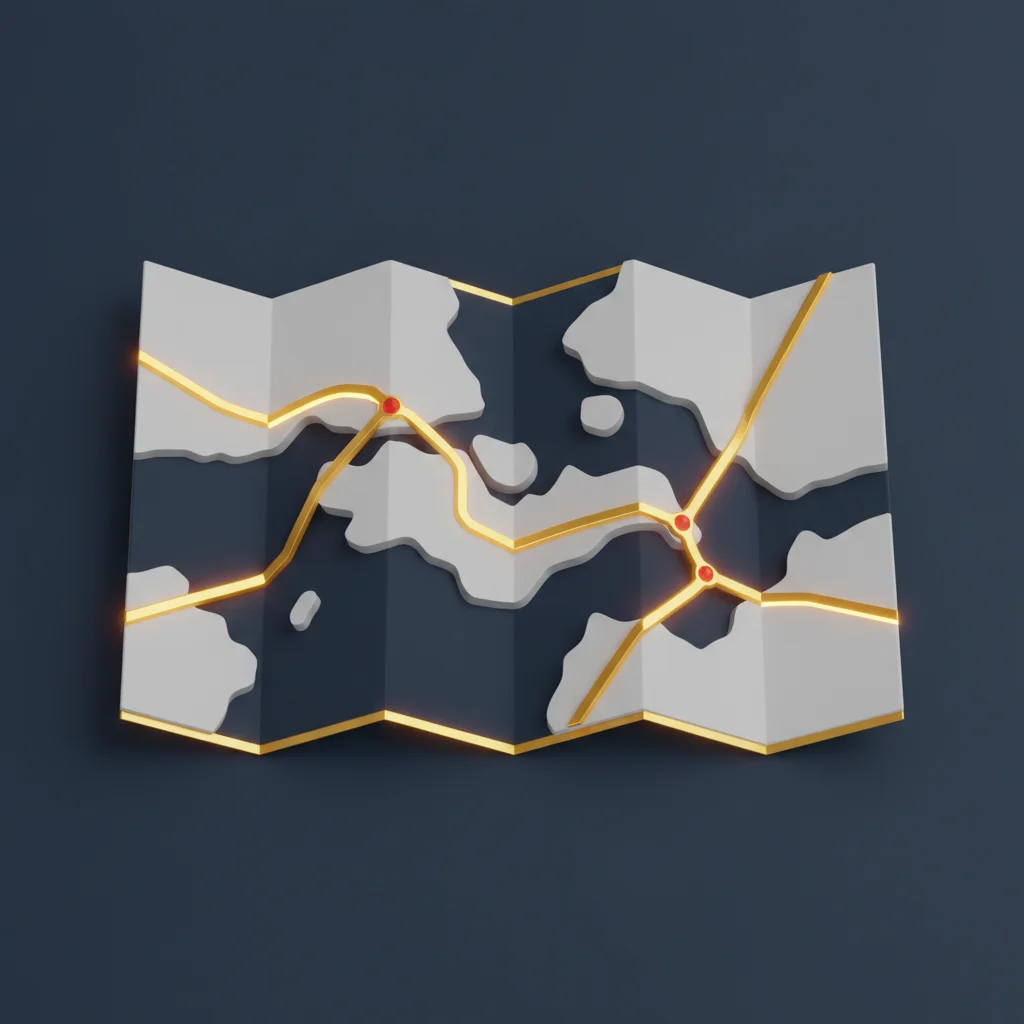 A symbolic corporate illustration showing strategic planning with glowing paths and hidden opportunities revealed