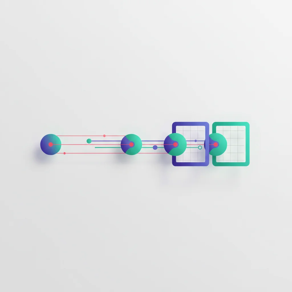 An abstract schematic showing sequential stages of a digital security and quality pipeline