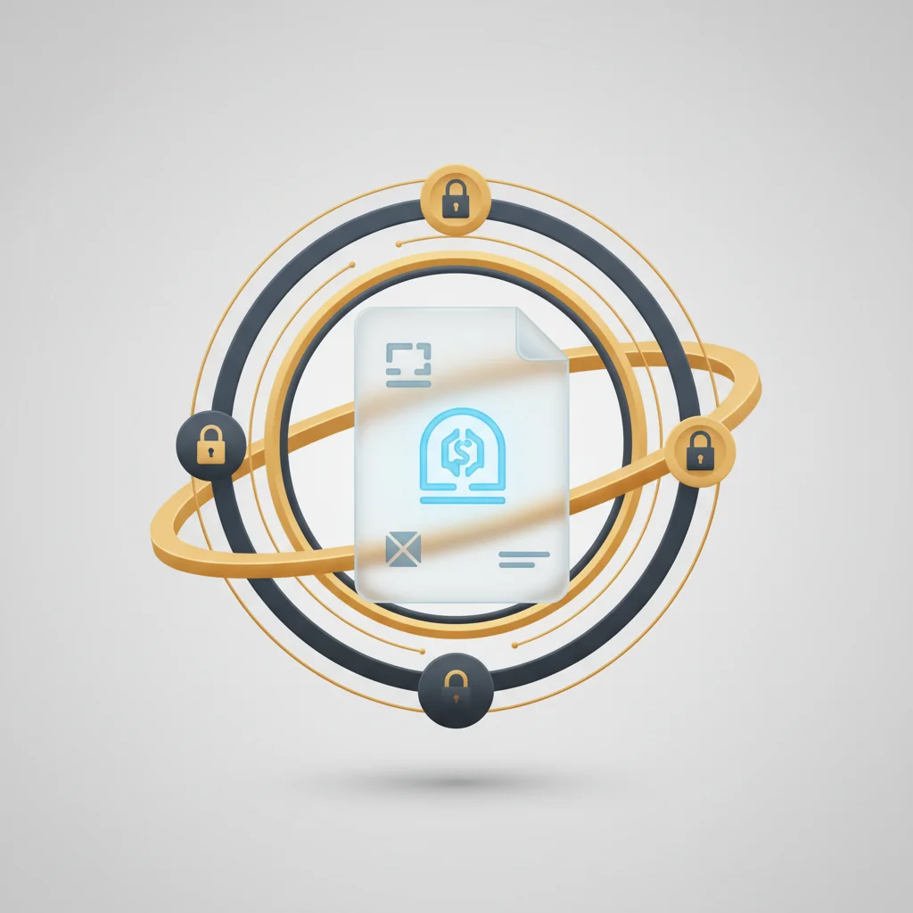 A symbolic visual displaying data security, compliance, and copyright boundaries