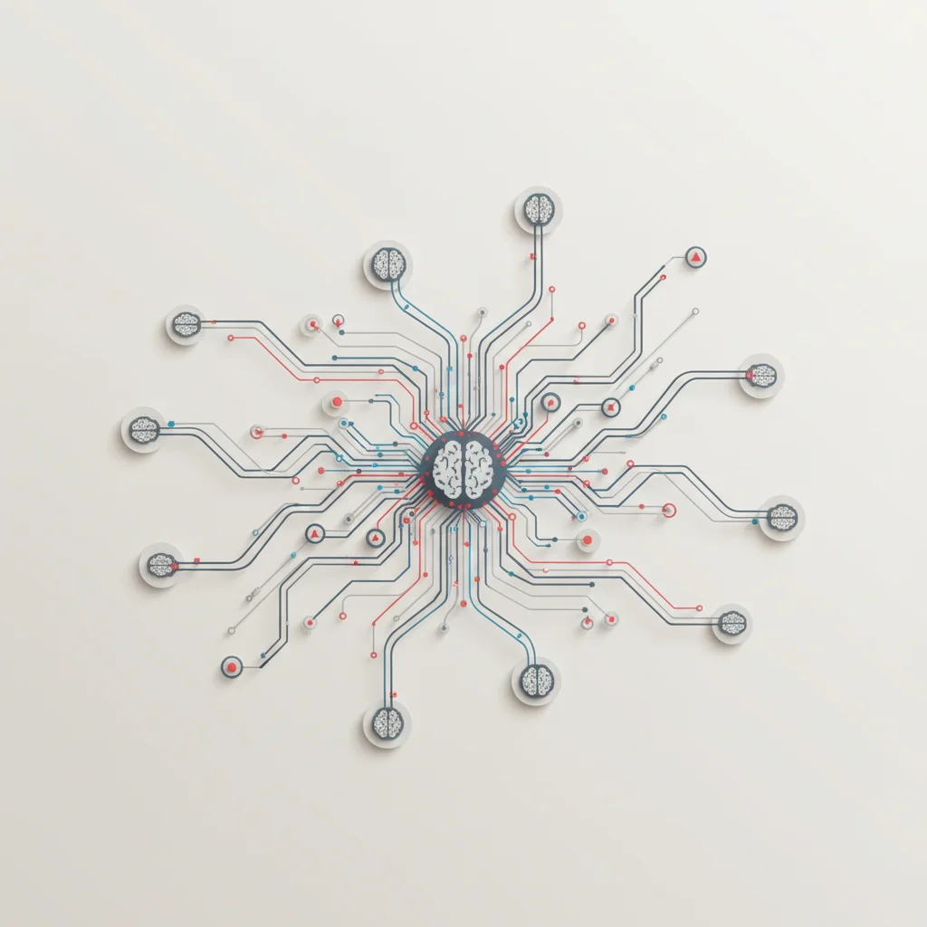 A conceptual digital landscape representing conversational search and user journey flows, 16-9 aspect ratio.