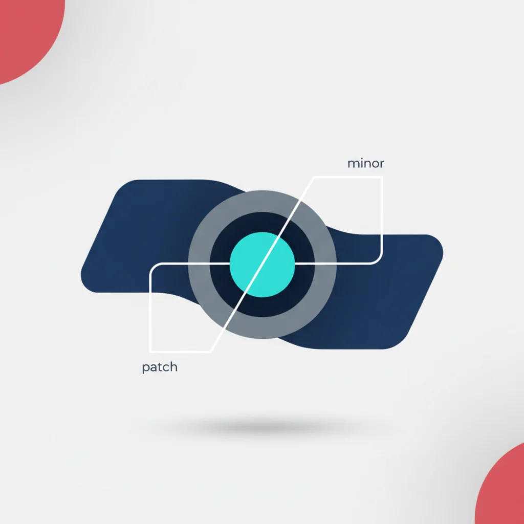 An editorial vector graphic depicting the structure of Semantic Versioning numbers