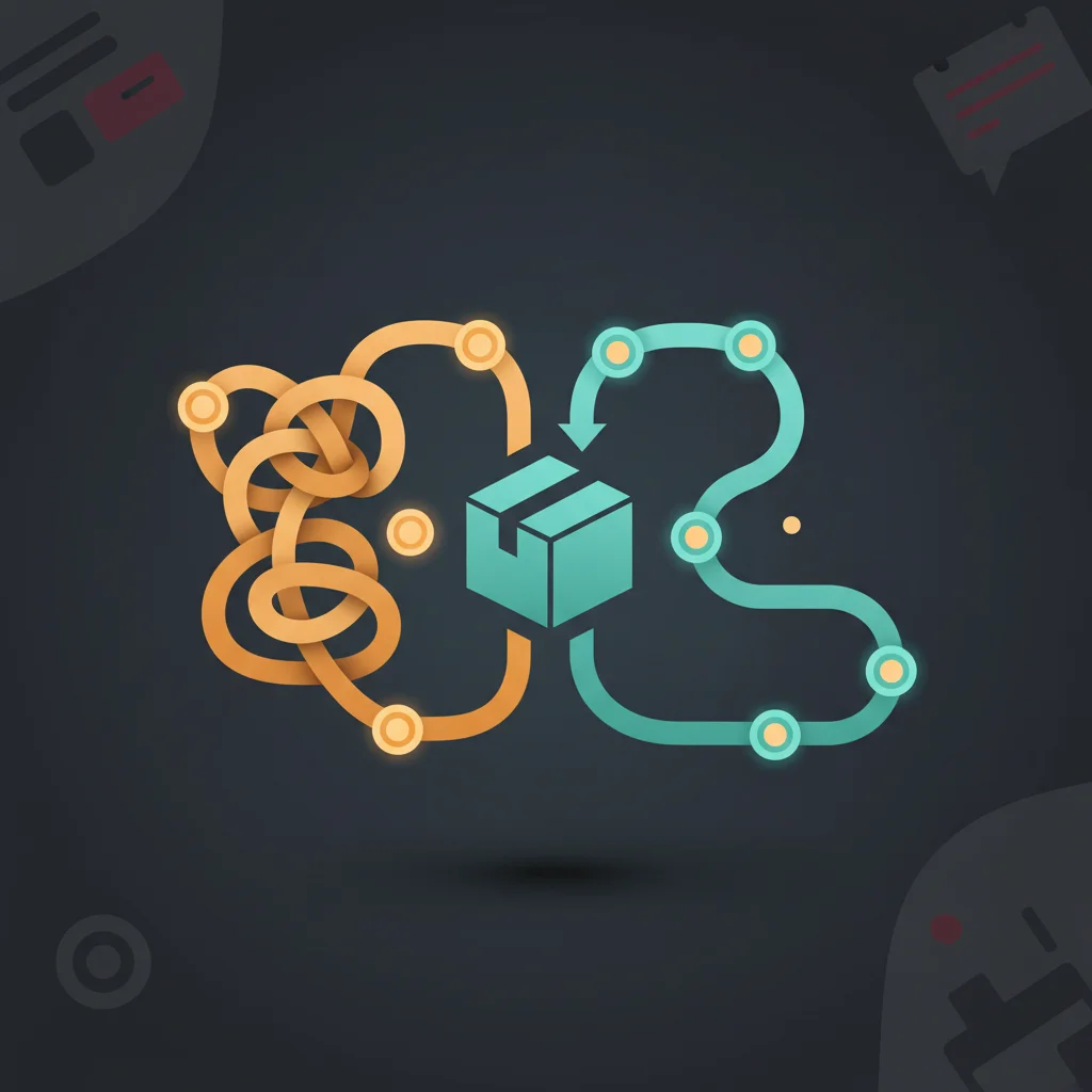 A symbolic editorial illustration depicting the dual flow of forward and reverse e-commerce logistics, highlighting financial leaks and operational friction.