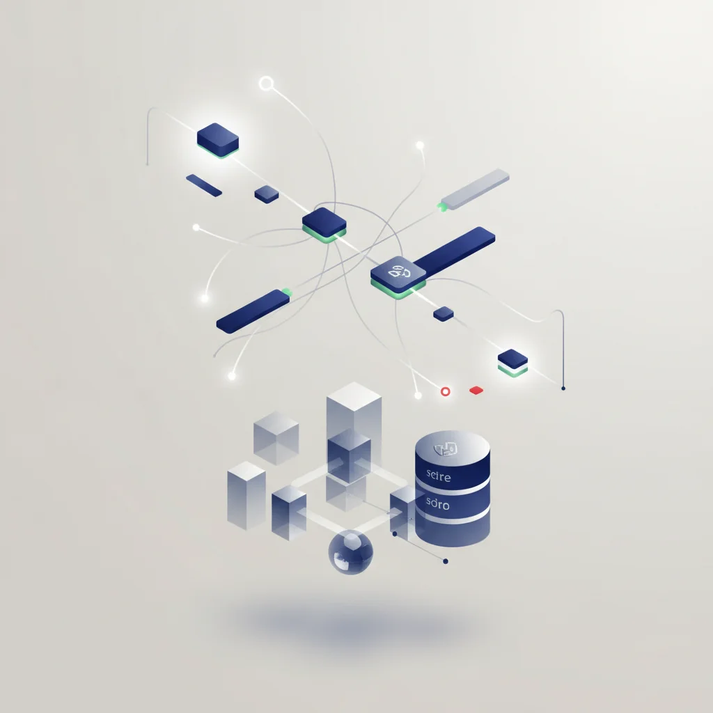A clean, high-tech abstract 16:9 visualization representing auditing, architecture planning, and security protocols.