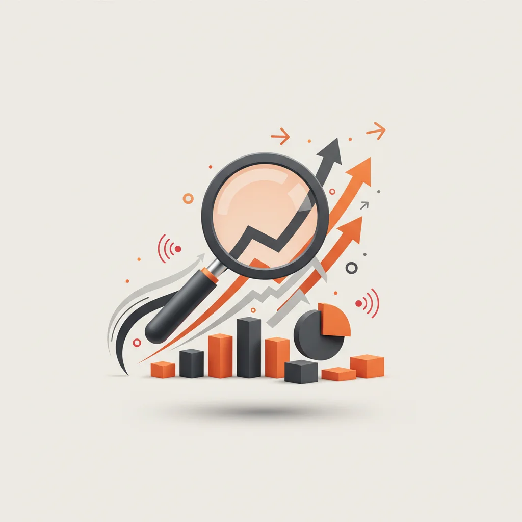 An editorial graphic showcasing digital dashboard optimization, keywords, and promotional growth