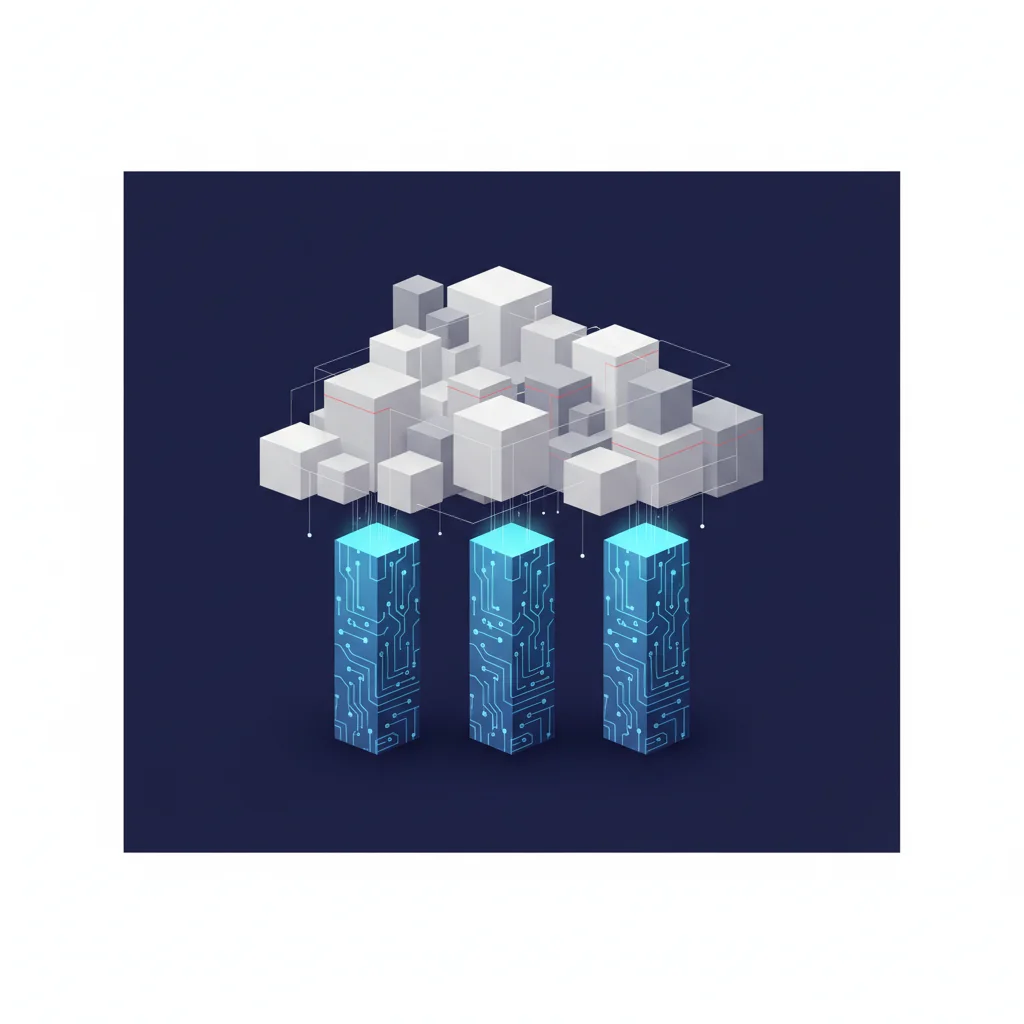 A conceptual 3D render showing three massive, glowing stone columns supporting a digital cloud network, with each column representing a core GEO pillar.