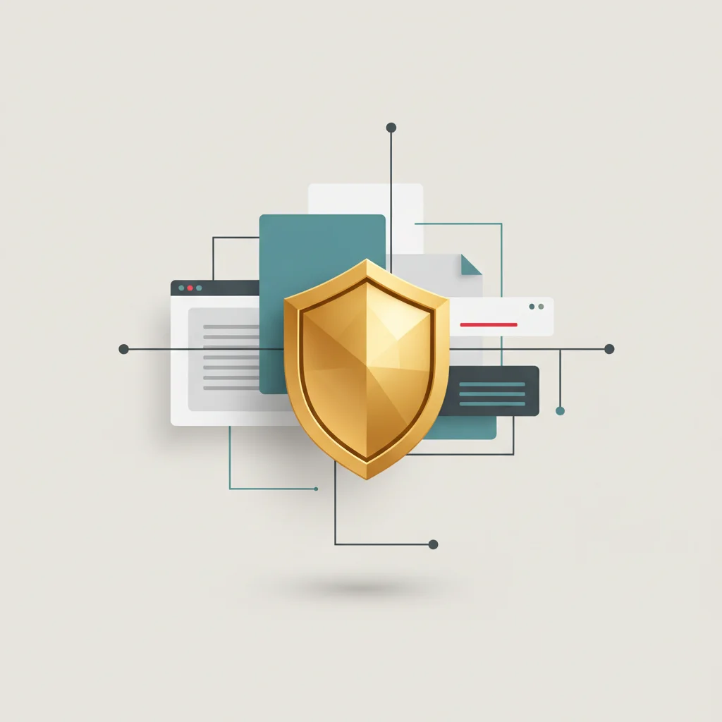 A minimalist editorial style graphic of an open ledger, glowing safety stamps, and structured text sections in a clean, professional corporate layout