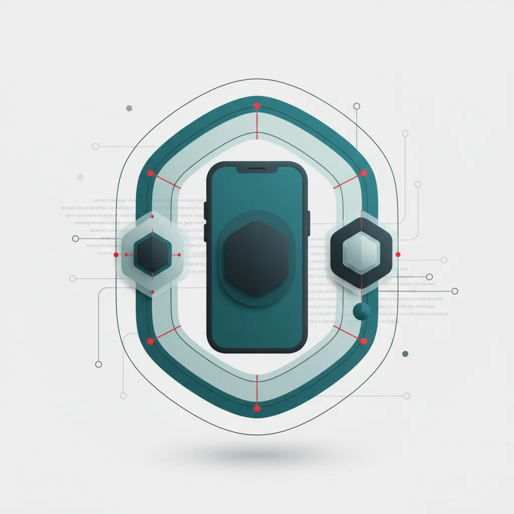 An editorial illustration depicting mobile threat taxonomy and security layers