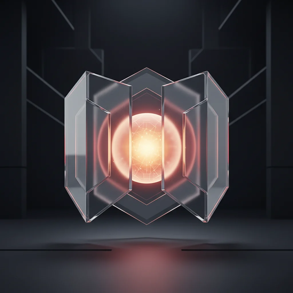 A professional architectural rendering of secure data vaults protected by overlapping luminous layers of shield prisms representing enterprise data protection.