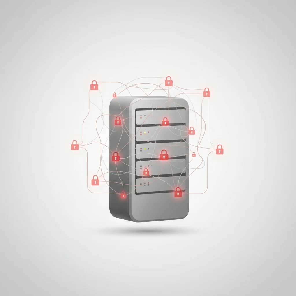 Graphic displaying secure SSL certificates, firewall rules, and encryption layers protecting a mail server