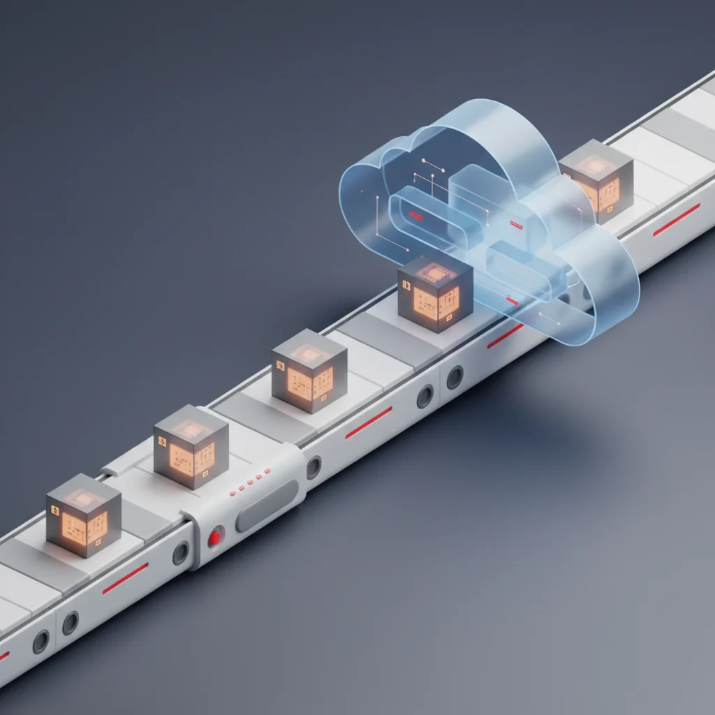 A professional design illustrating the dynamic synchronization of product inventory with the cloud and Google Merchant Center.