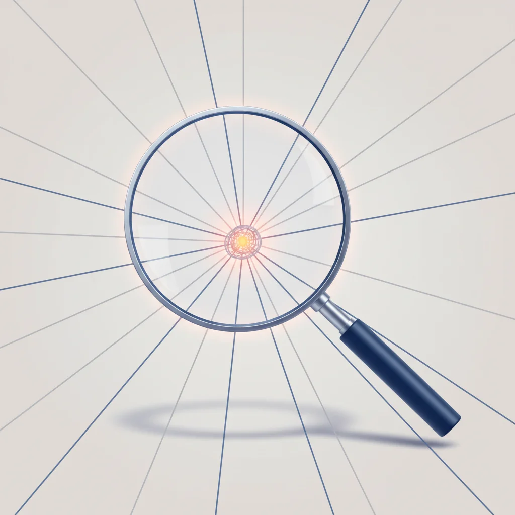 A symbolic editorial illustration representing deep market diagnostic research, audience segmentation, and core pain point identification