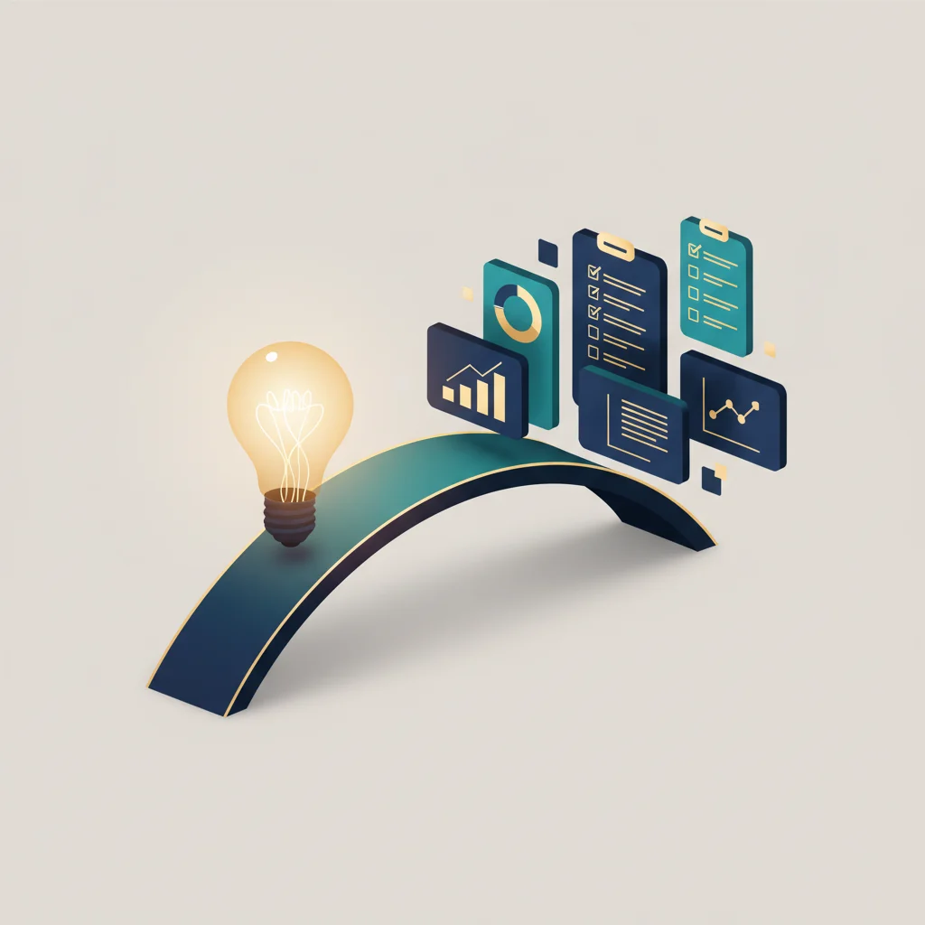 A symbolic editorial illustration depicting the bridge between abstract ideas and structured data validation, representing risk mitigation in app development