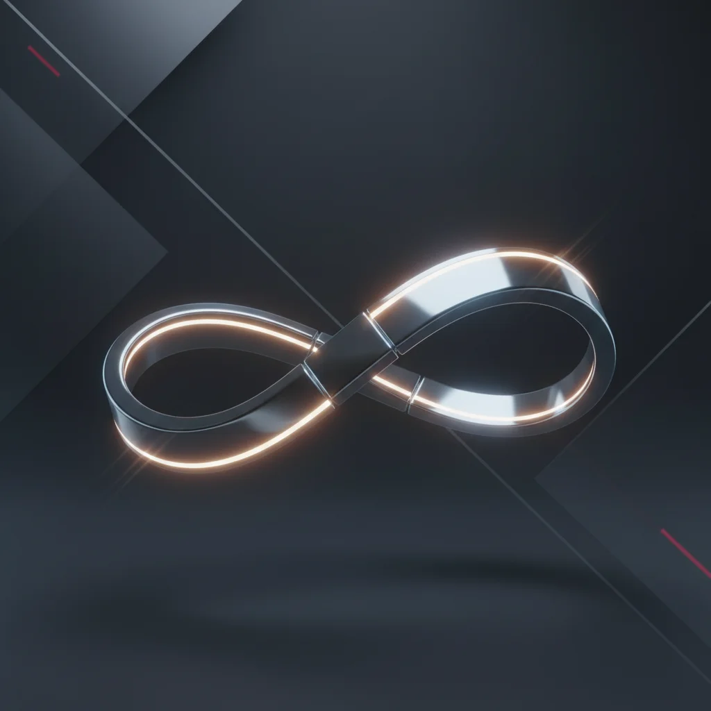 A symbolic editorial illustration of an infinite loops mechanism, representing continuous product improvement and data validation