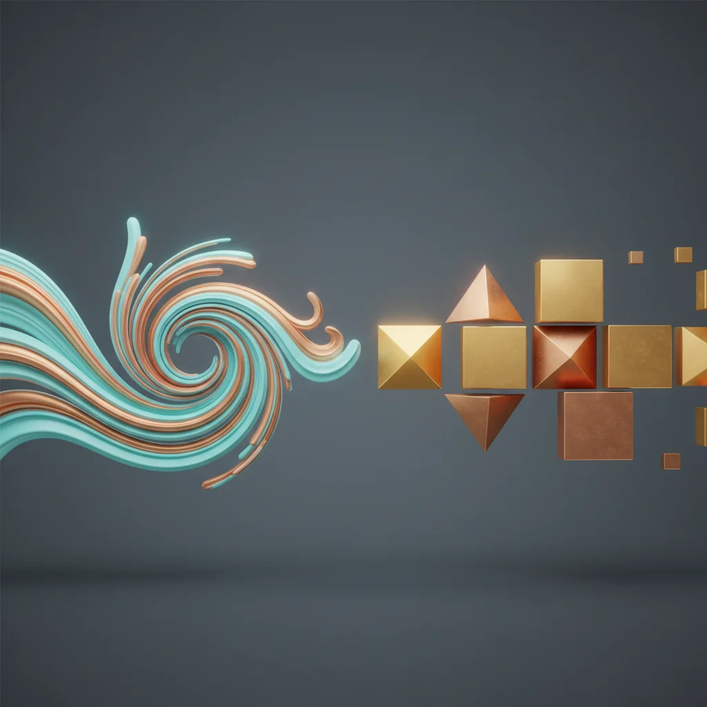 Conceptual editorial image showing multi-layered abstract questions being systematically unlocked by clear, structured data blocks.