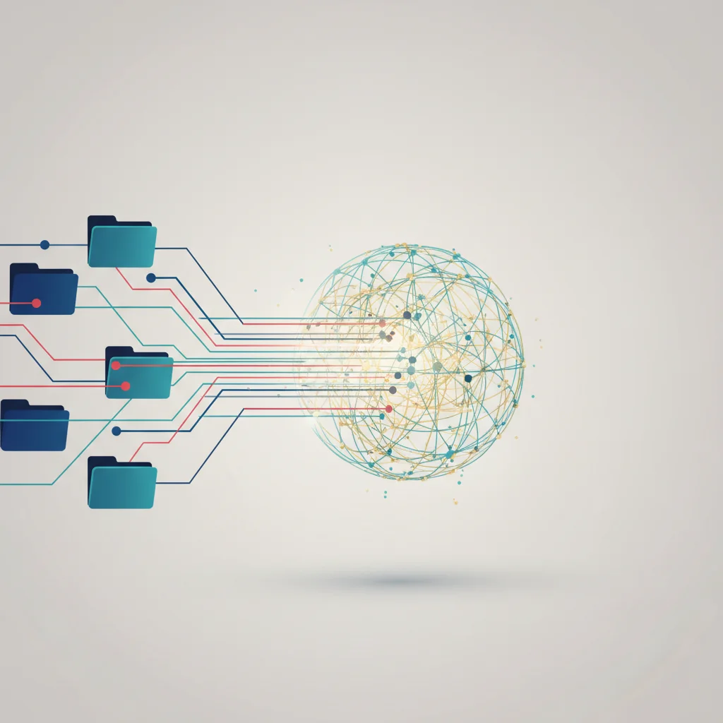 Abstract conceptual illustration showing digital data streams converging into a centralized glowing algorithmic synthesis engine, symbolizing the evolution of SEO to GEO.