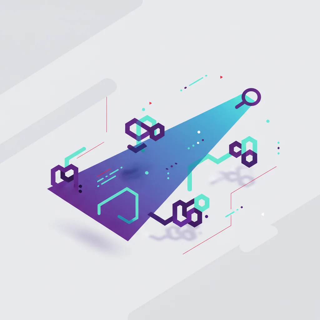 An abstract design of a digital search magnifying glass scanning clean code snippets and schema tags
