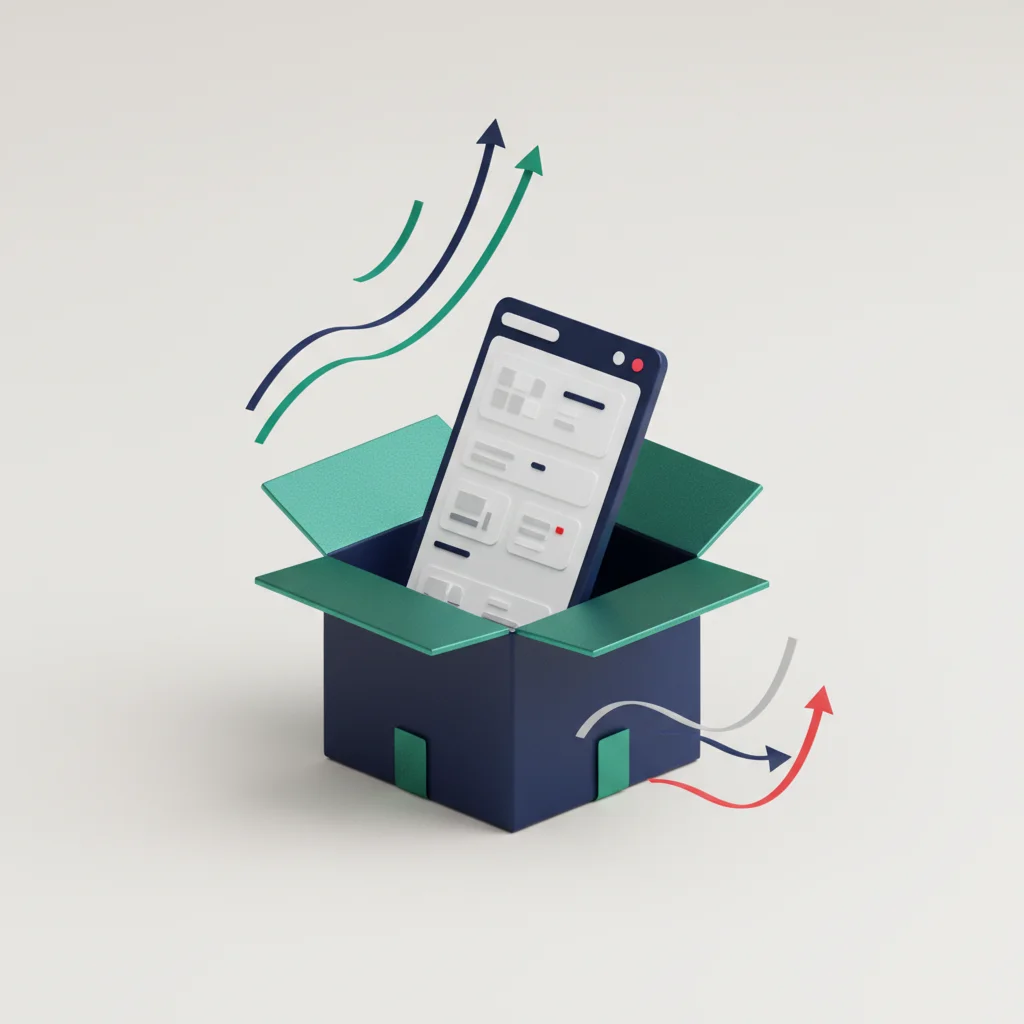 A symbolic high-end retail interface morphing into digital metrics, highlighting conversion arrows and lower return rates