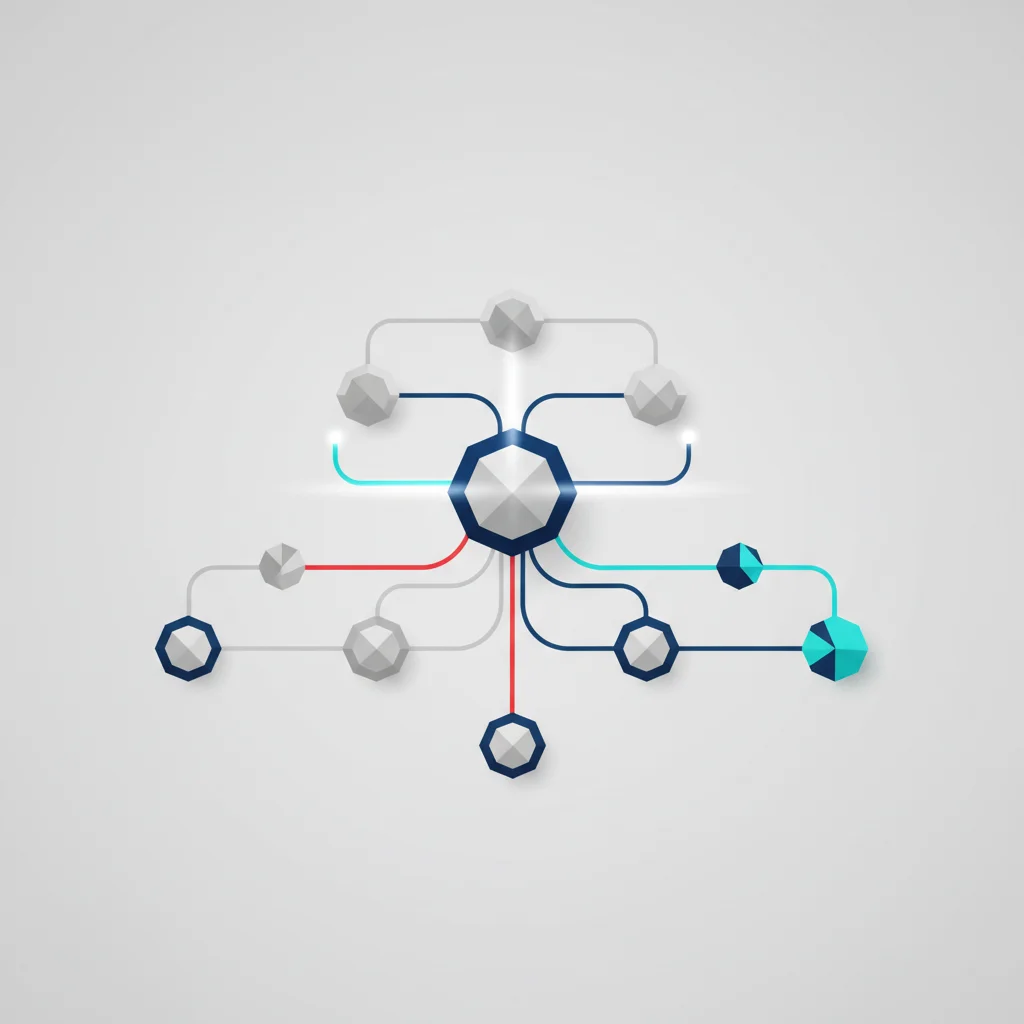 An abstract vector graphic depicting a clean algorithmic flow diagram with decision nodes showing data retrieval paths