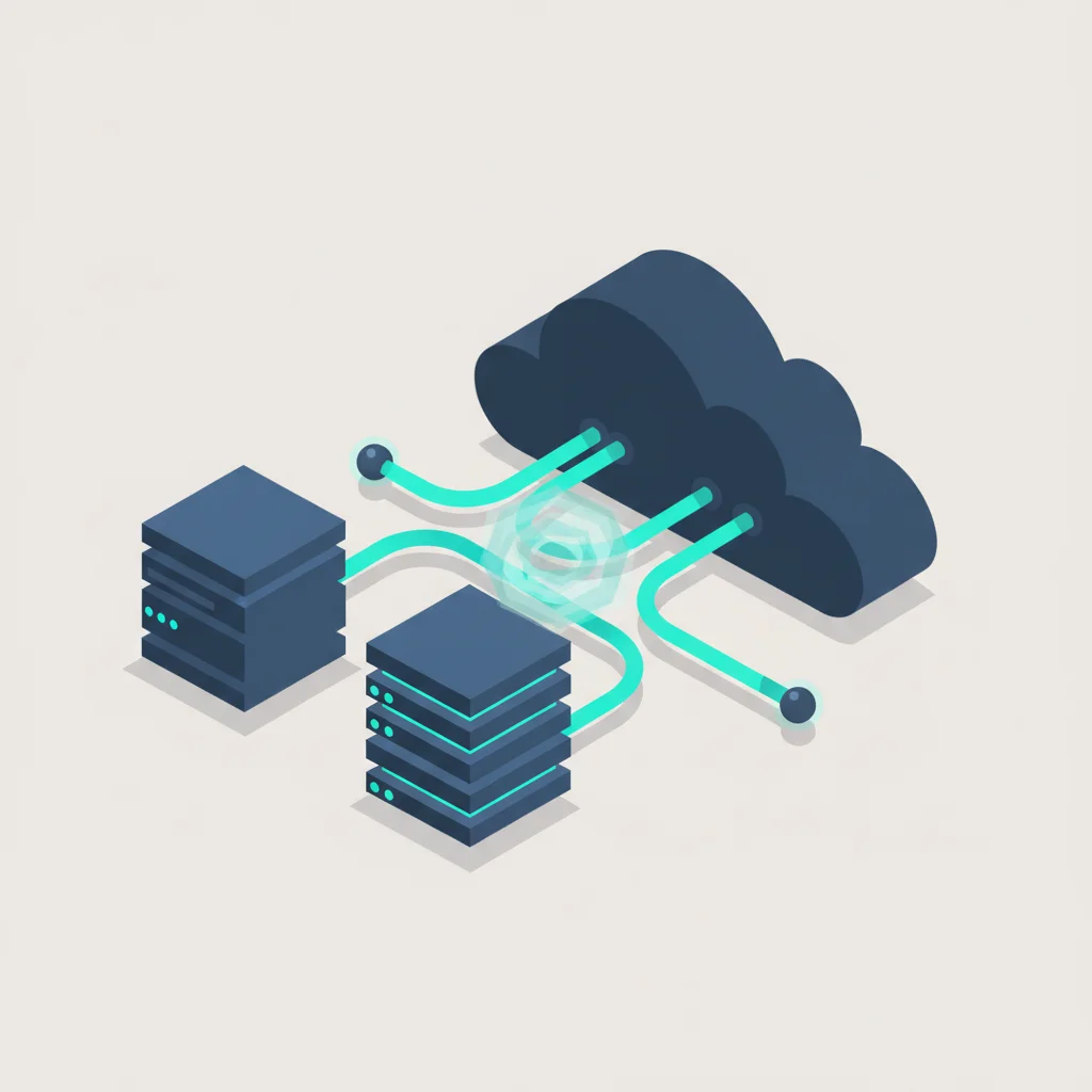 A conceptual illustration showing a data optimization process with high-speed memory buffers routing requests efficiently