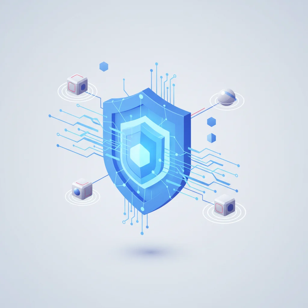 A symbolic editorial illustration showing an encrypted, protected data stream passing through a glowing gateway