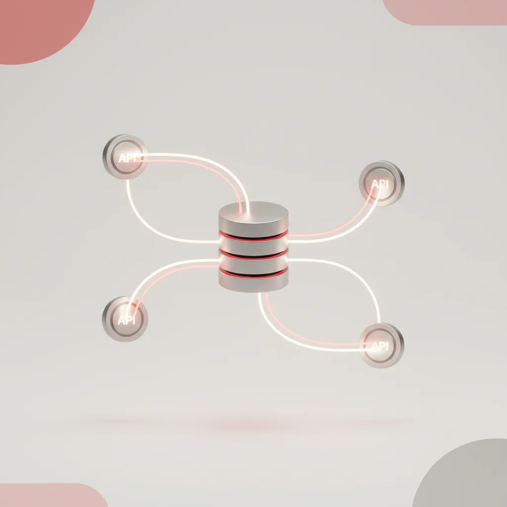Highly clean technical diagrammatic illustration showing bi-directional data pipelines connecting an application database to calendar providers