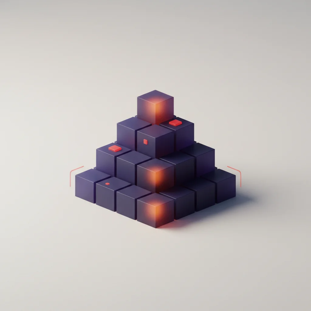 Abstract conceptual illustration of structured building blocks representing algorithm development and data structures