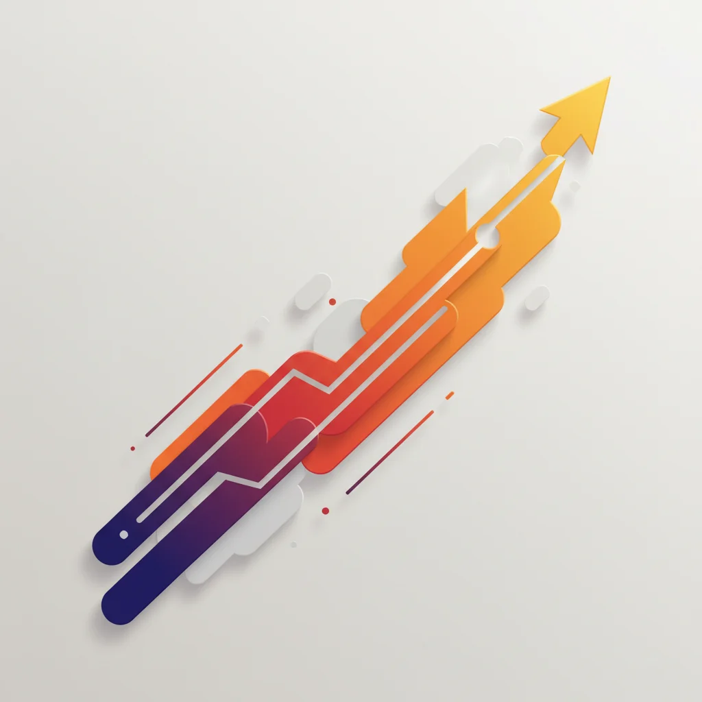 An abstract high-tech visual showing gold and amber geometric lines climbing upward