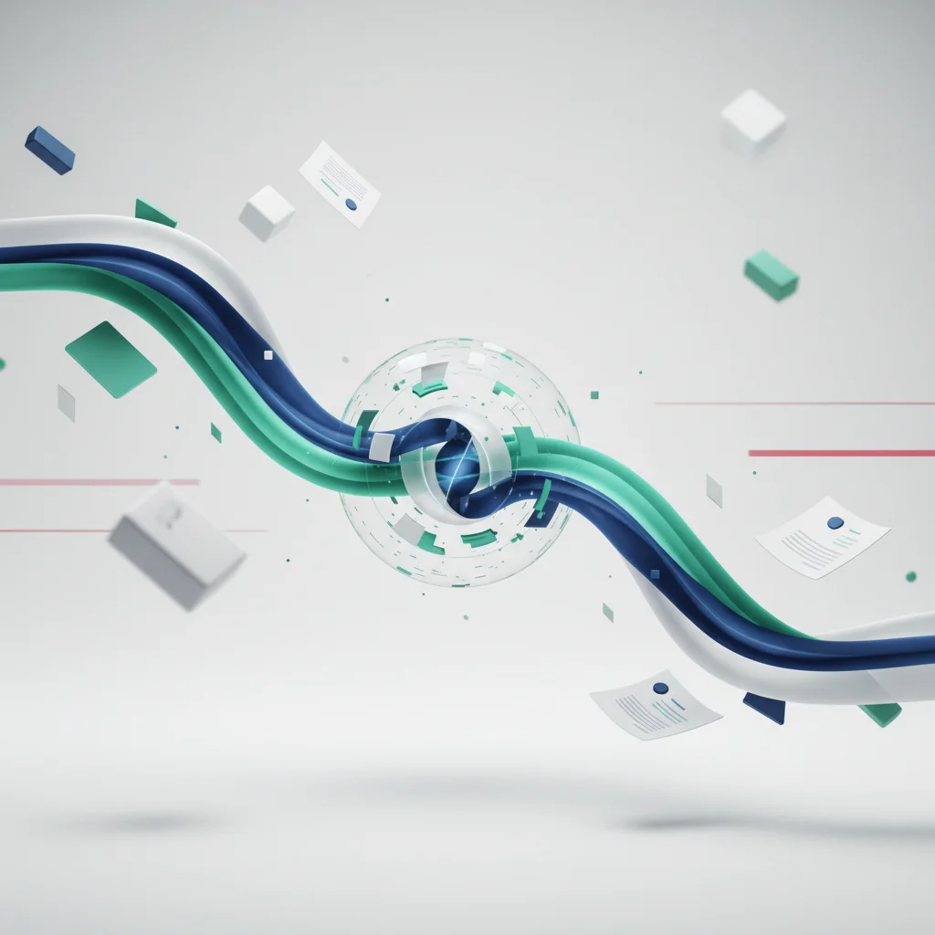 An artistic visualization of digital pathways converging into a central, glowing node