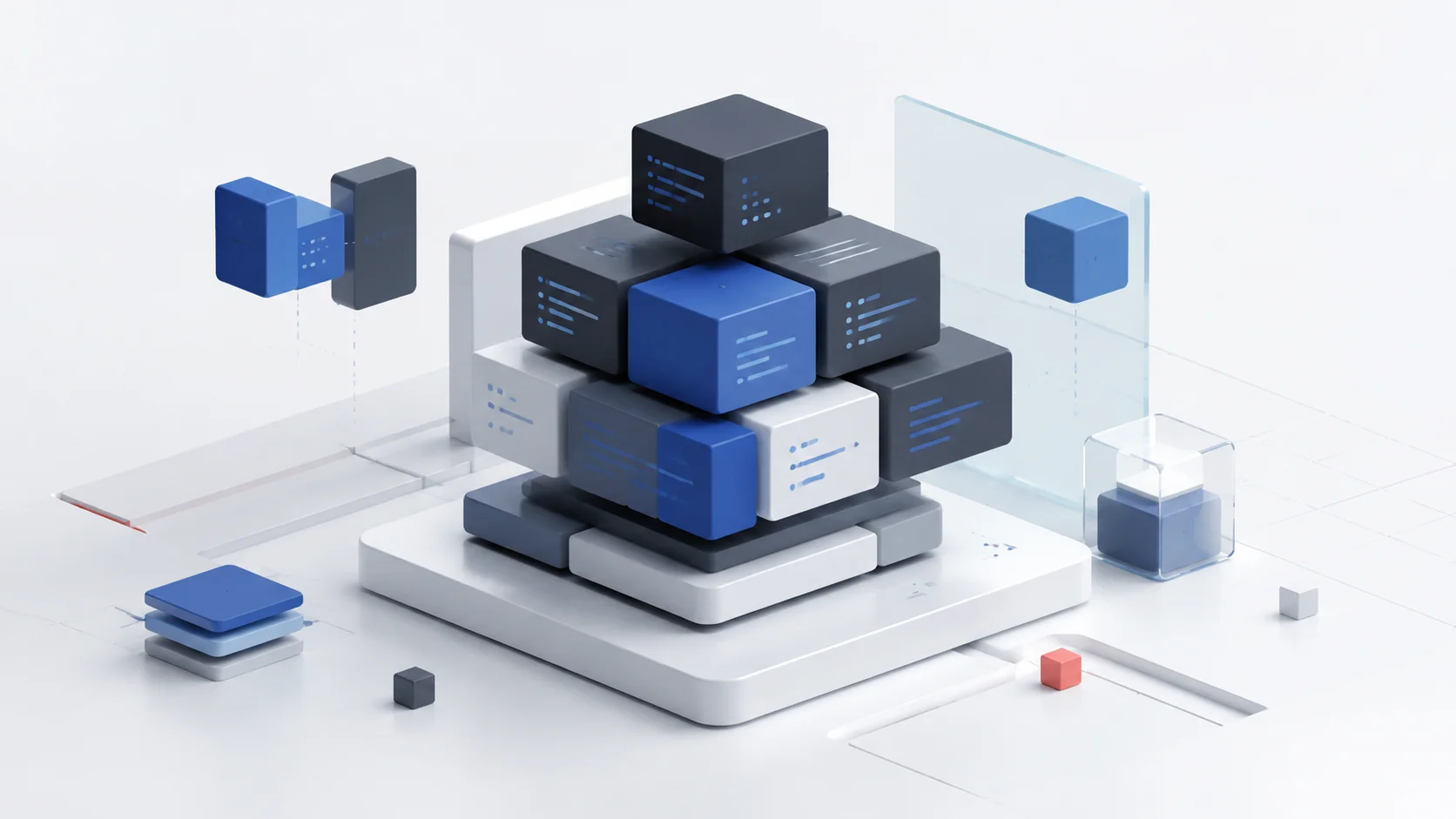 A professional symbolic illustration showing code architecture and development environments