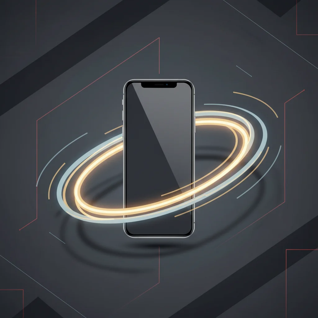 An infinity loop or circle of glowing blue and gold lights around a smartphone, representing continuous monitoring.