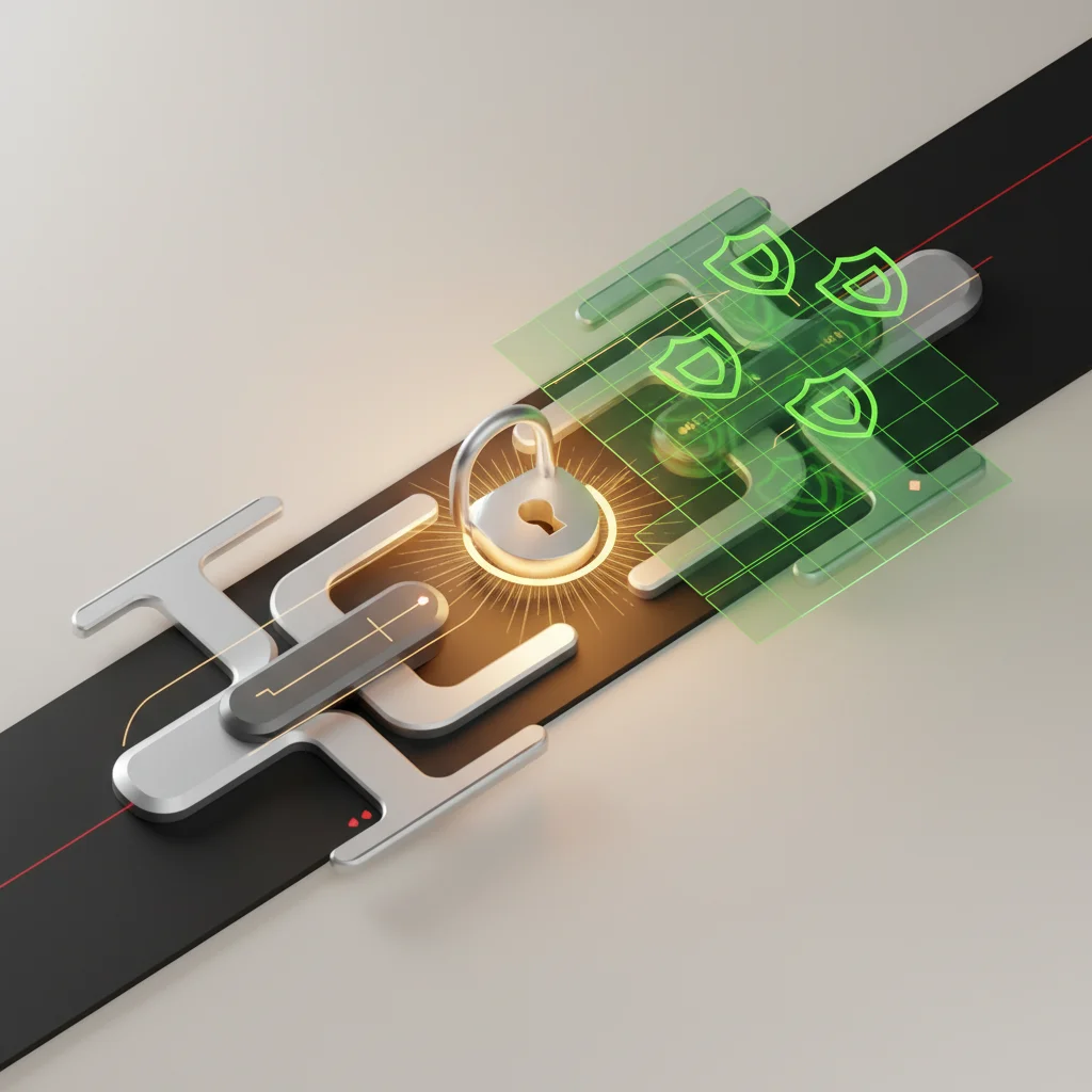 An editorial graphic conceptually dividing a layout into iOS and Android stylized security models, with safe sandboxing visual elements.
