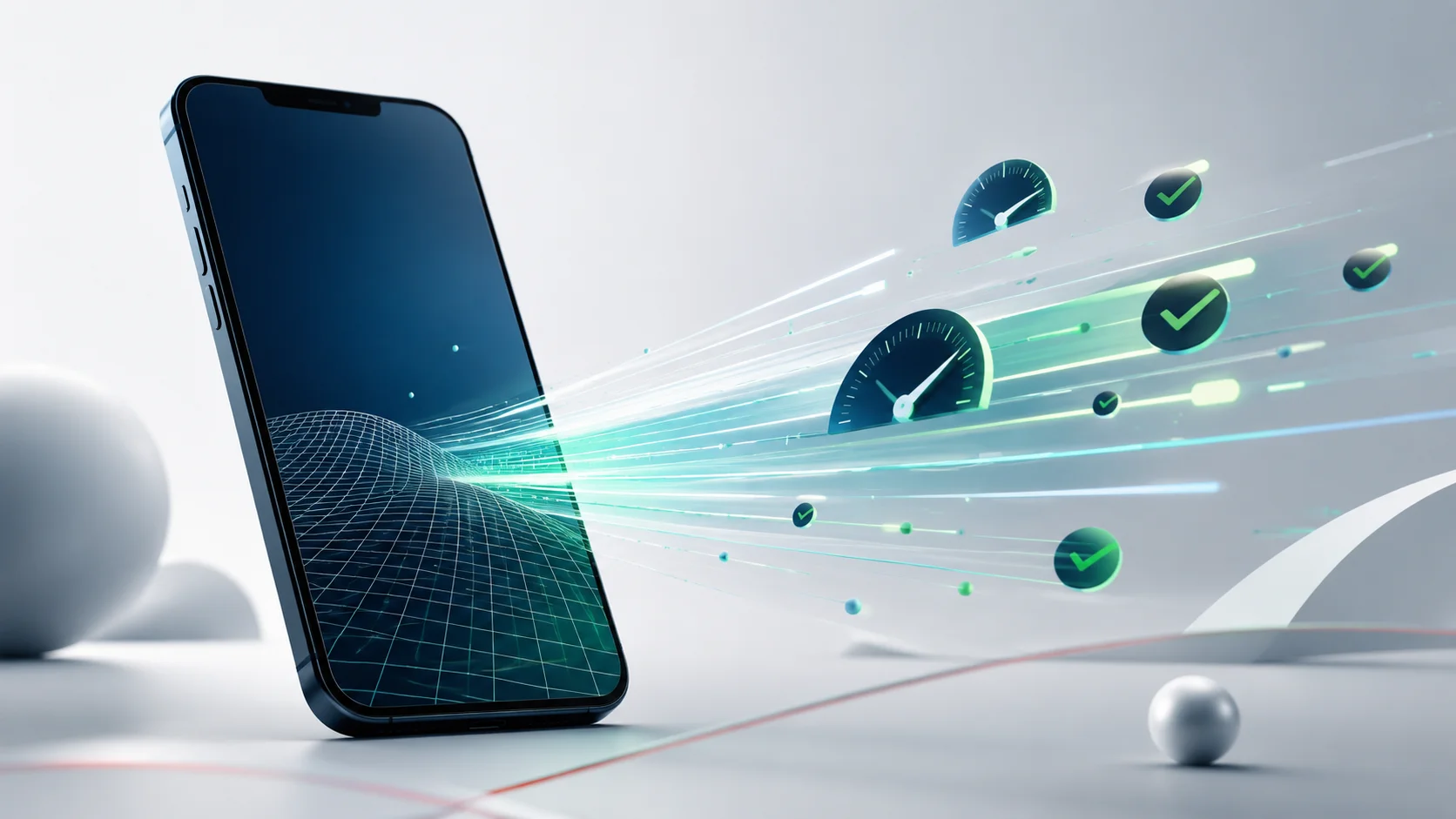 Core Web Vitals performans metriklerini ve mobil responsive tasarımı gösteren illüstrasyon