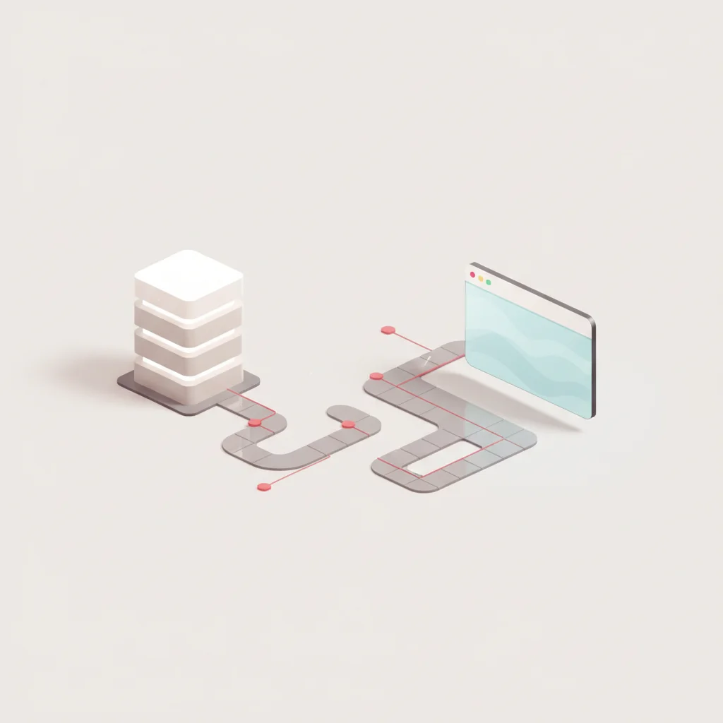 An abstract editorial illustration showing paths dividing towards server-side and browser architectures