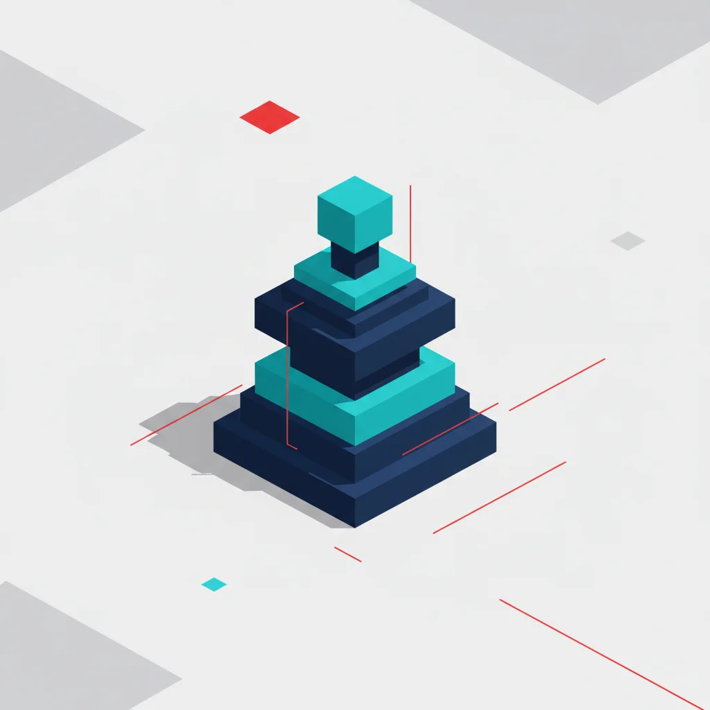 Modern web geliştirme katmanlarını ve JavaScript temellerini simgeleyen editoryal illüstrasyon