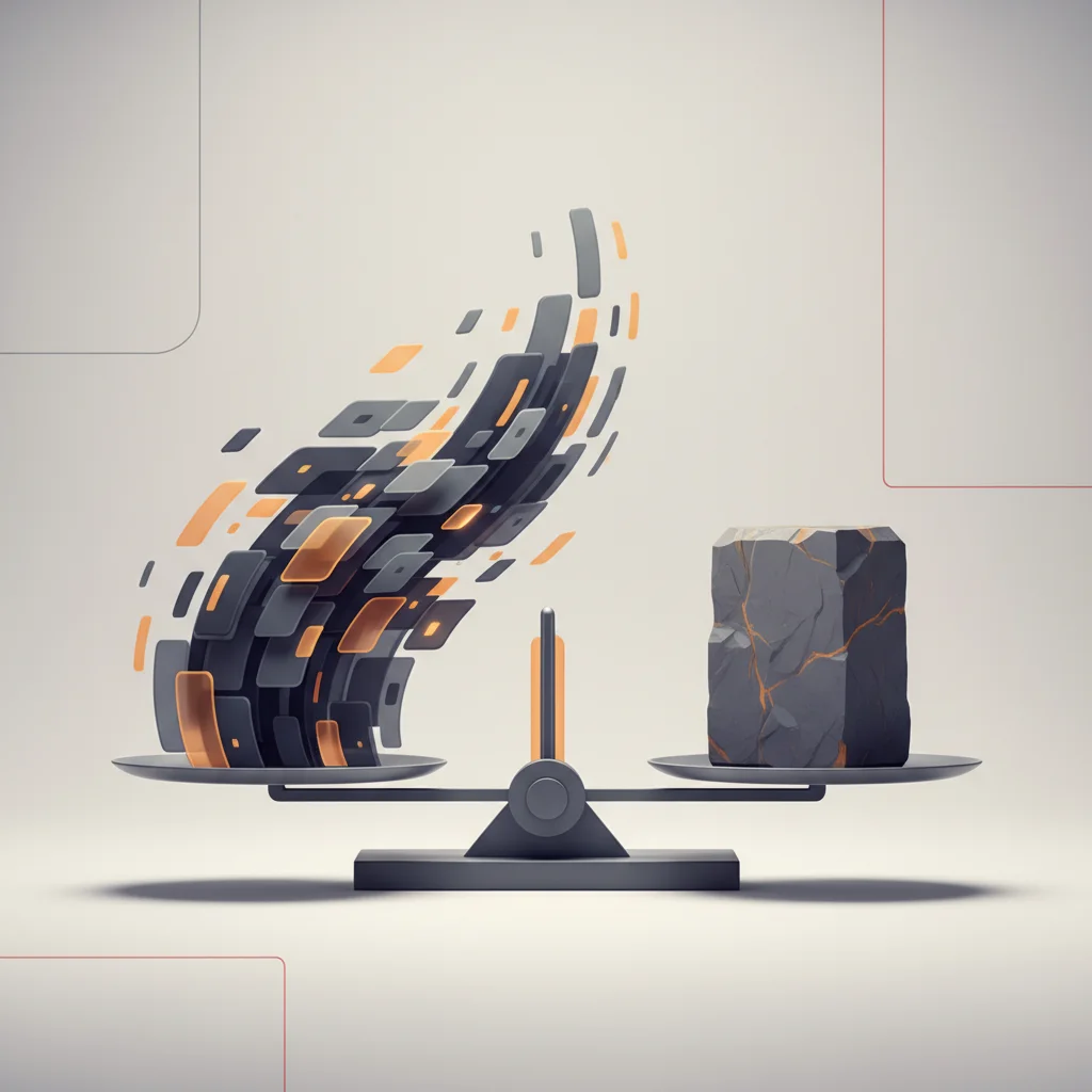 Abstract conceptual illustration highlighting balance between recurring modular layers and solid architectural foundations
