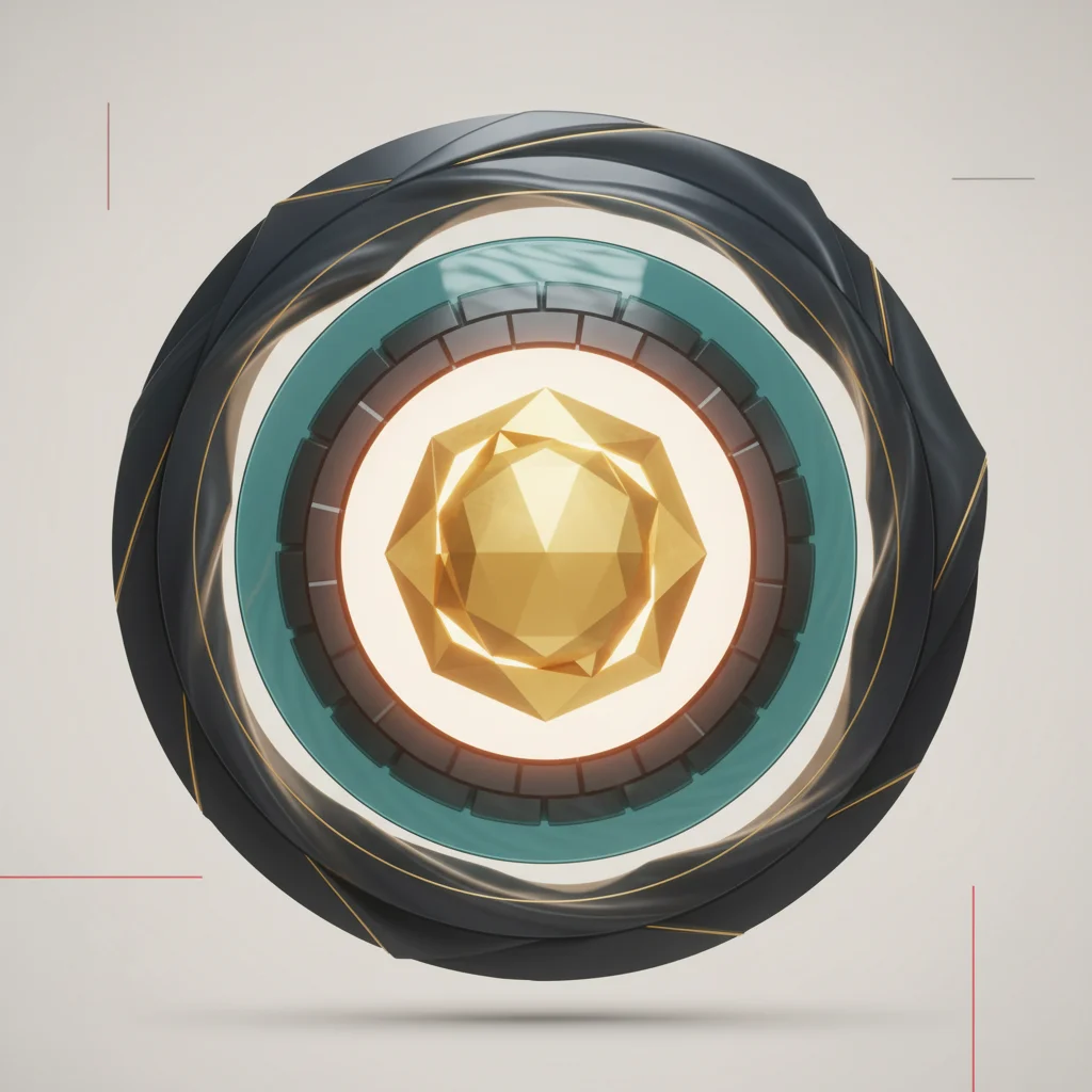 Conceptual geometric illustration showing multi-layered digital perimeters and protected corporate data vaults