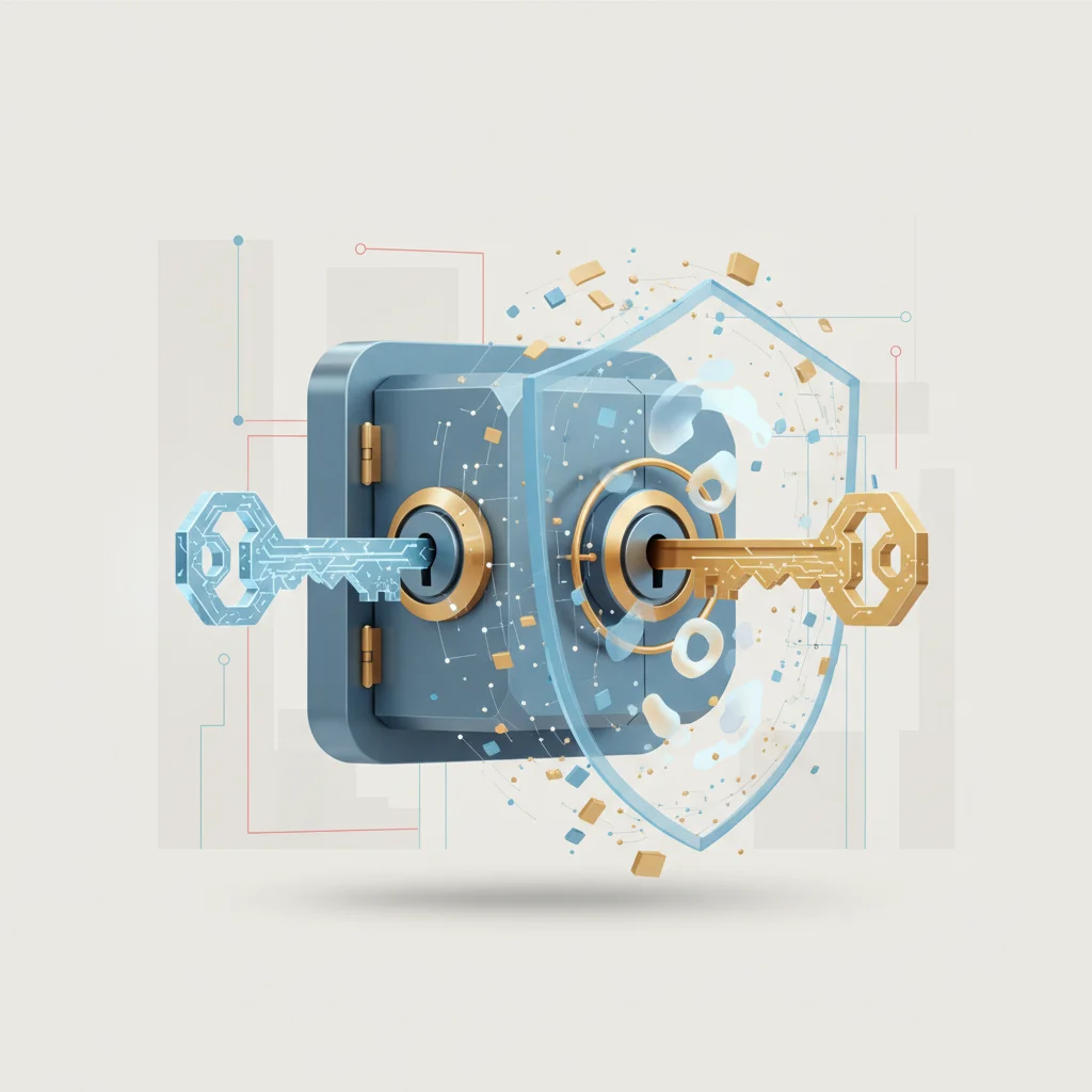 A symbolic representation of an encrypted vault requiring dual authorization keys