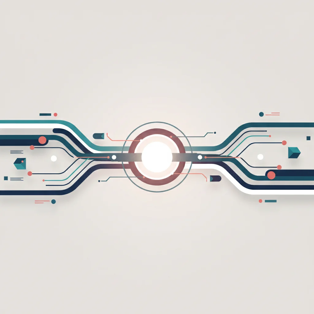 A professional editorial illustration showing interconnected systems channeling clean data streams into a central hub, representing operational efficiency