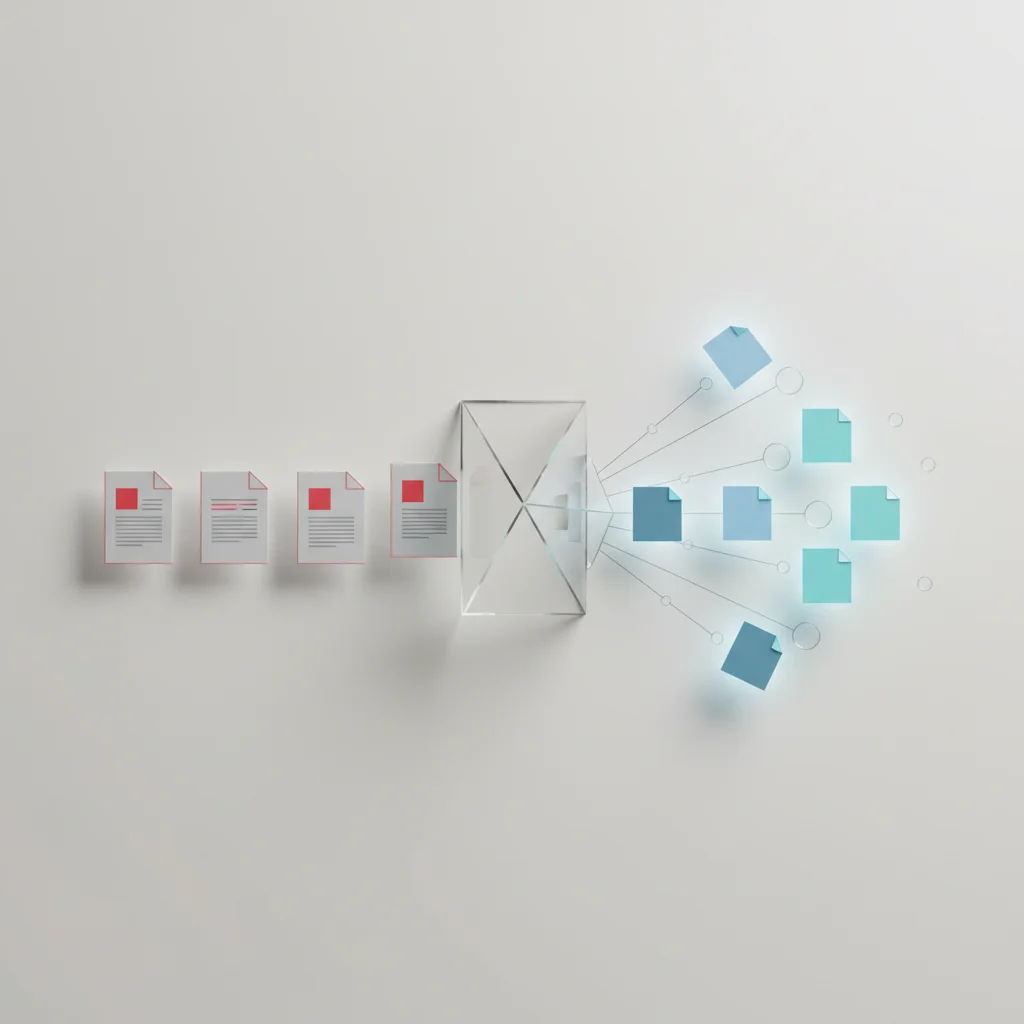 A symbolic visual of a static site generator compiling raw markdown files into optimized HTML pages