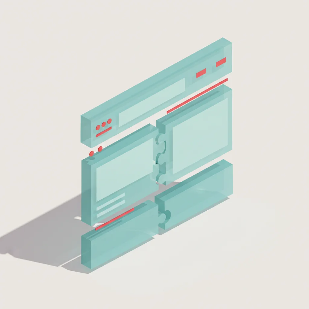 A modern editorial illustration depicting pre-fabricated building blocks assembling a standardized, clean digital layout.