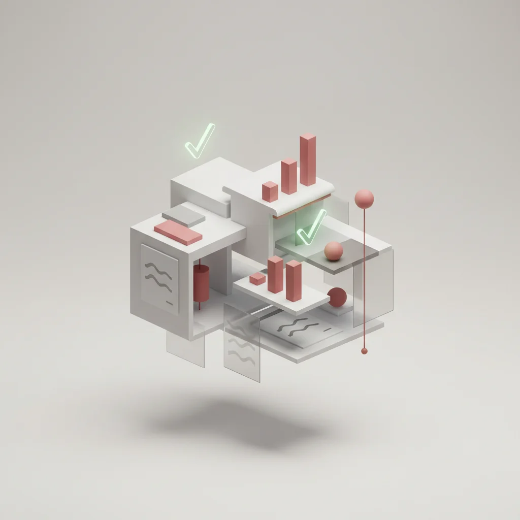 A structured conceptual rendering representing quality assurance, standard controls, and system checks.