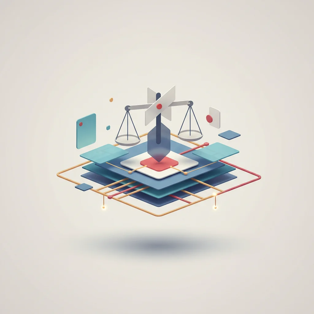 An abstract editorial illustration showing global maps connected by glowing data streams representing tax flows, customs clearance gates, and calculations
