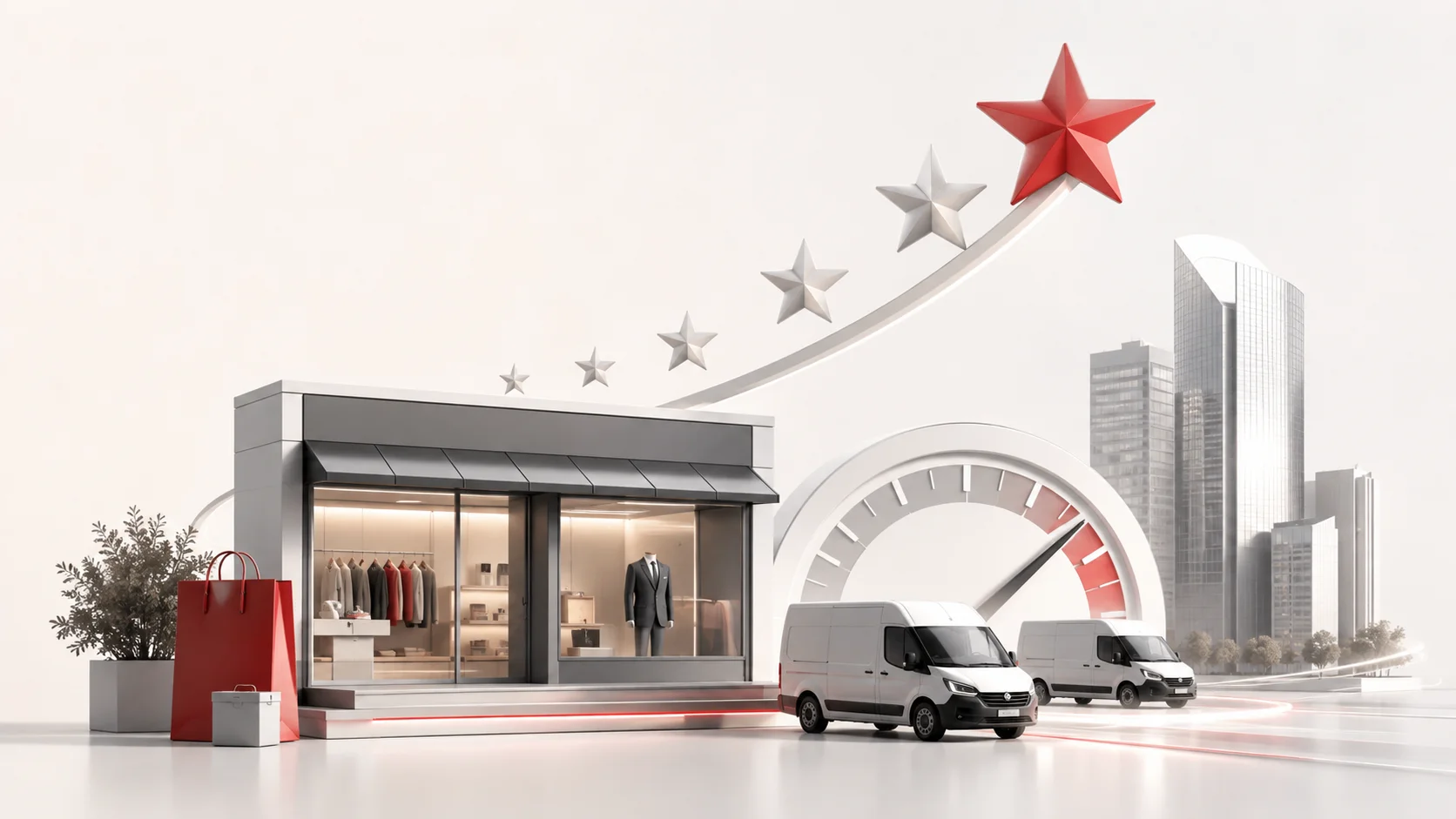 E-ticaret arama motoru optimizasyonu ve müşteri memnuniyeti yönetimini simgeleyen soyut illüstrasyon