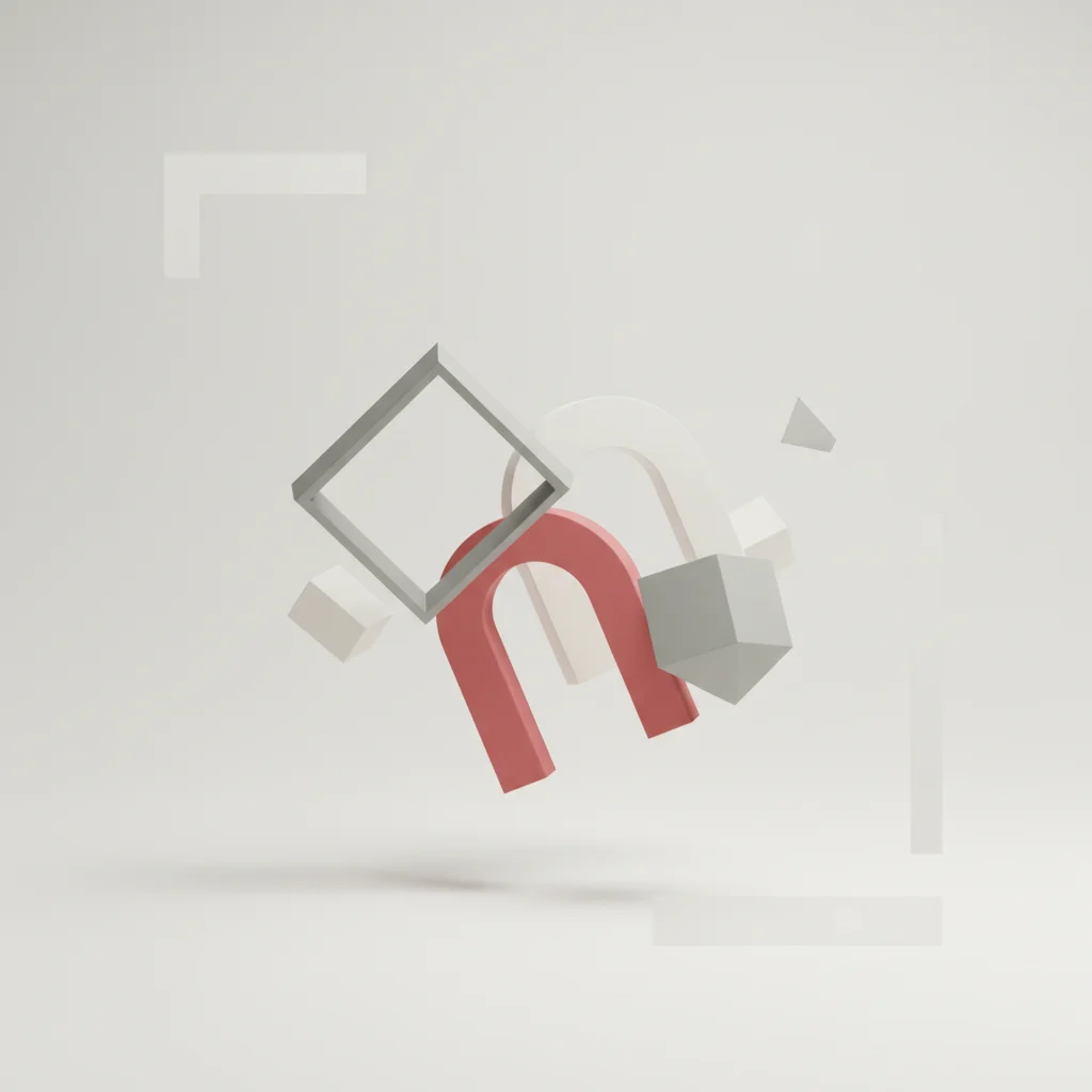 Minimalist ve dengeli bir web arayüzünün soyut, sanatsal bir illüstrasyonu. Negatif alanın yapısal gücünü vurgulayan, 16:9 yatay kompozisyon.