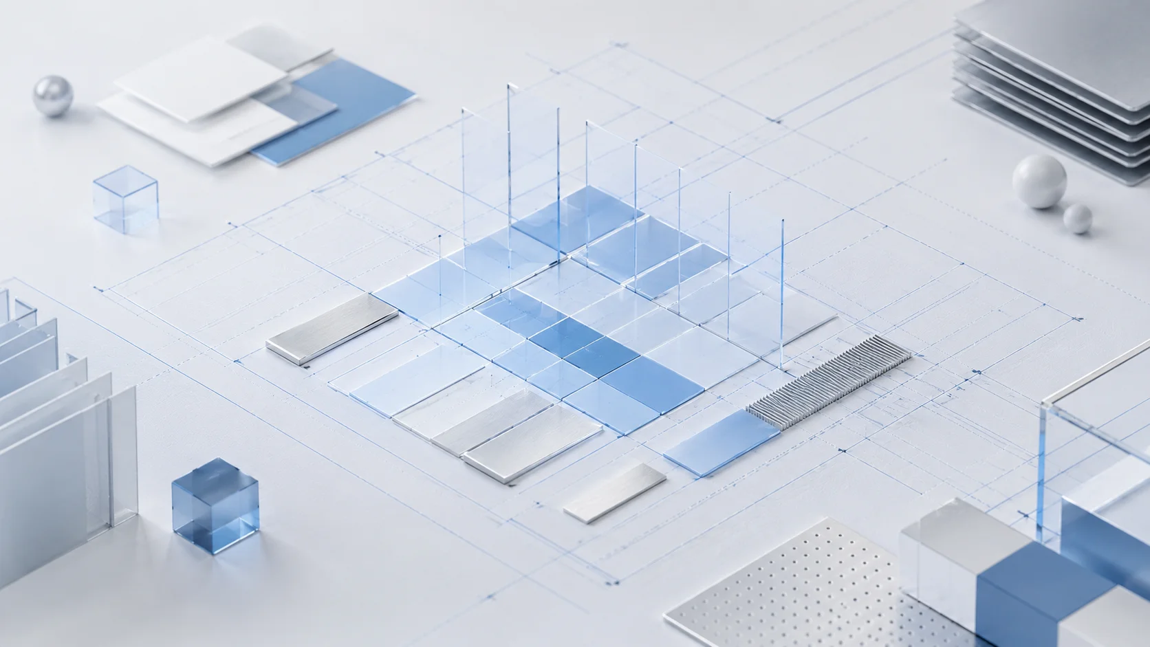 A conceptual illustration of web design structural components showing columns, gutters, and boundaries