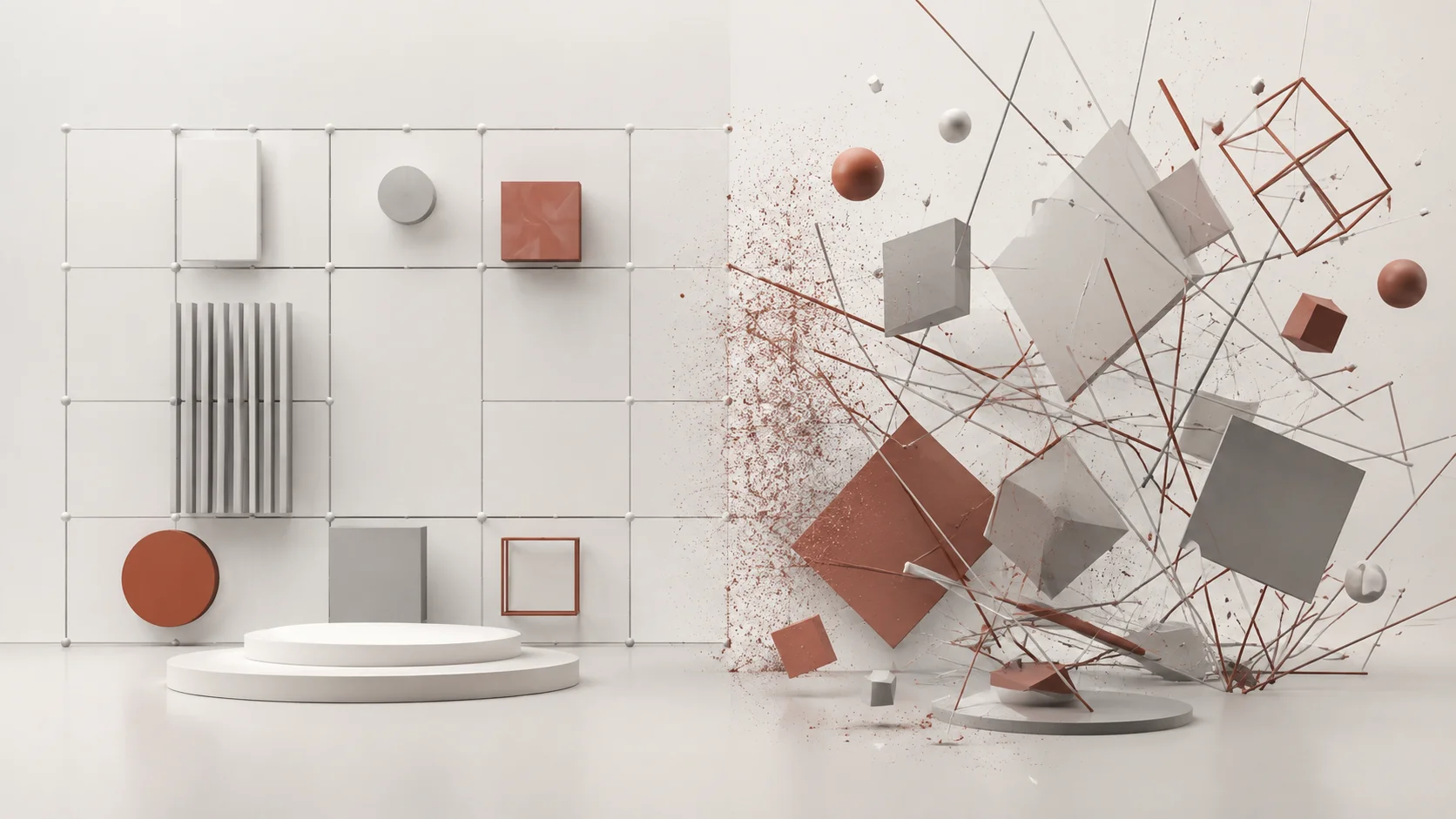An abstract concept of misalignment and structure collapse in a digital layout layout