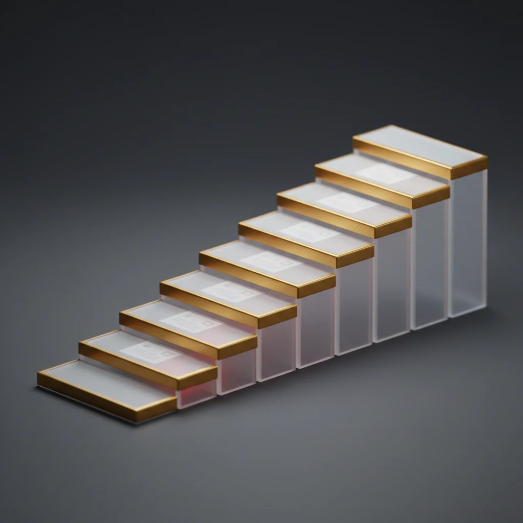 Conceptual geometric representation of recurring monthly subscription increments building an upward trajectory