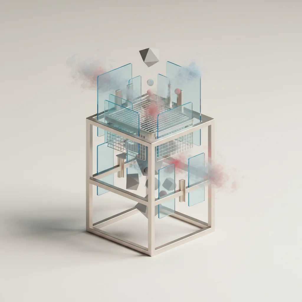 Architectural representation of precision filtration where extraneous elements are separated from core geometric blocks