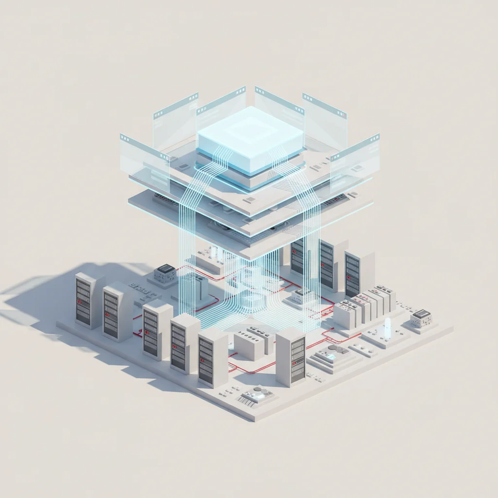A professional symbolic illustration depicting the unified link between frontend browser interfaces and backend servers